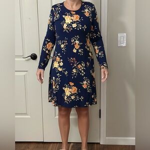 Old Navy Floral Midi Dress - Navy and Yellow